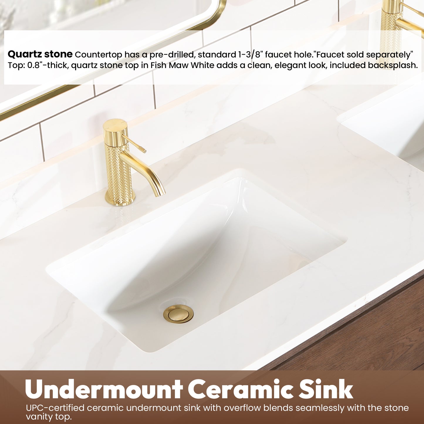 Vinnova, Cristo 60M" Floating Double Bath Vanity in Aged Dark Brown Oak with Fish Maw White Quartz Stone Top and Mirror