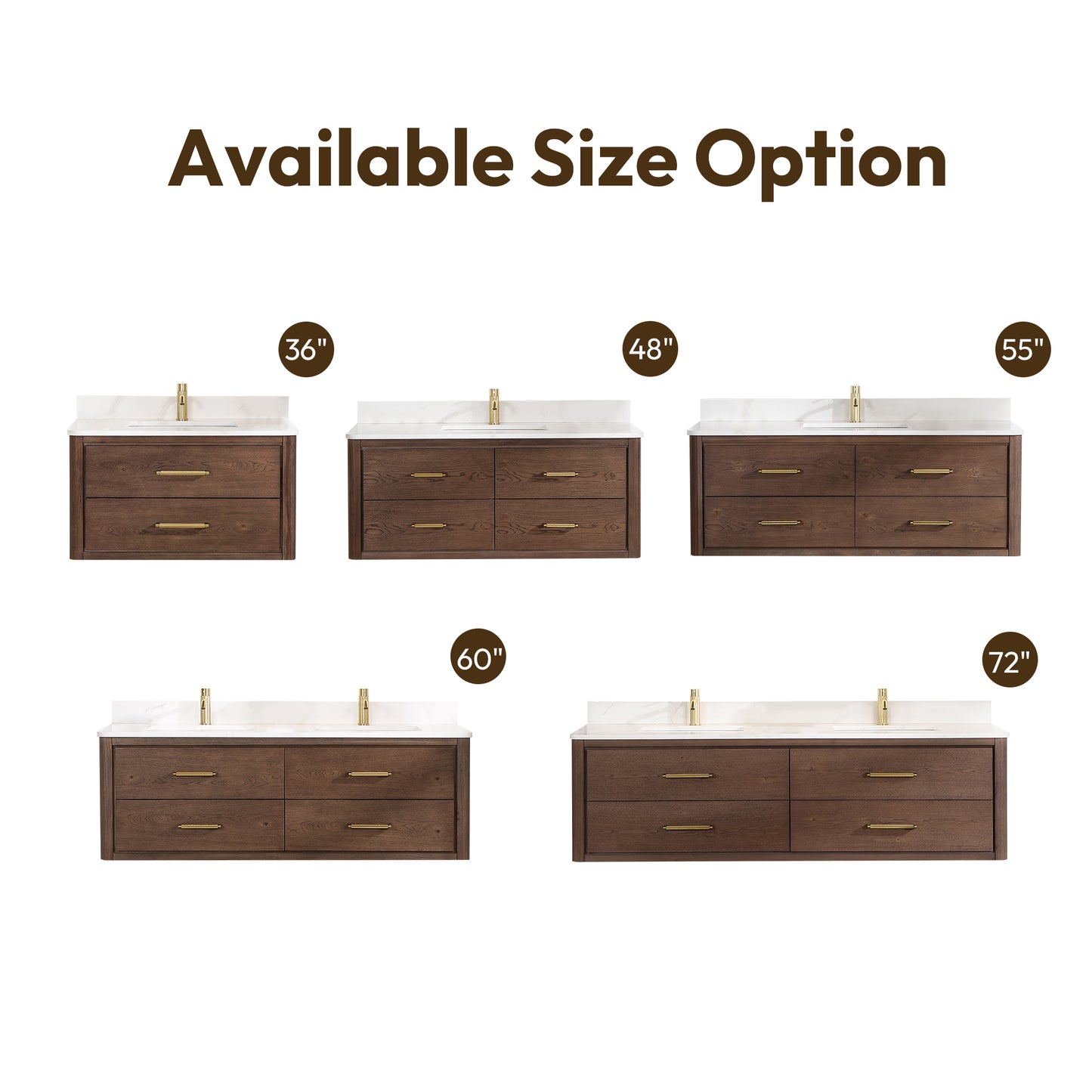 Vinnova, Cristo 72" Floating Double Bath Vanity in Aged Dark Brown Oak with Fish Maw White Quartz Stone Top