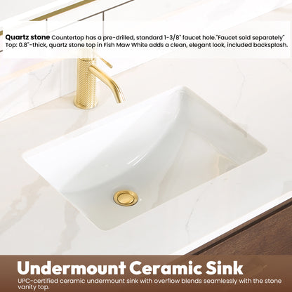 Vinnova, Cristo 72" Floating Double Bath Vanity in Aged Dark Brown Oak with Fish Maw White Quartz Stone Top