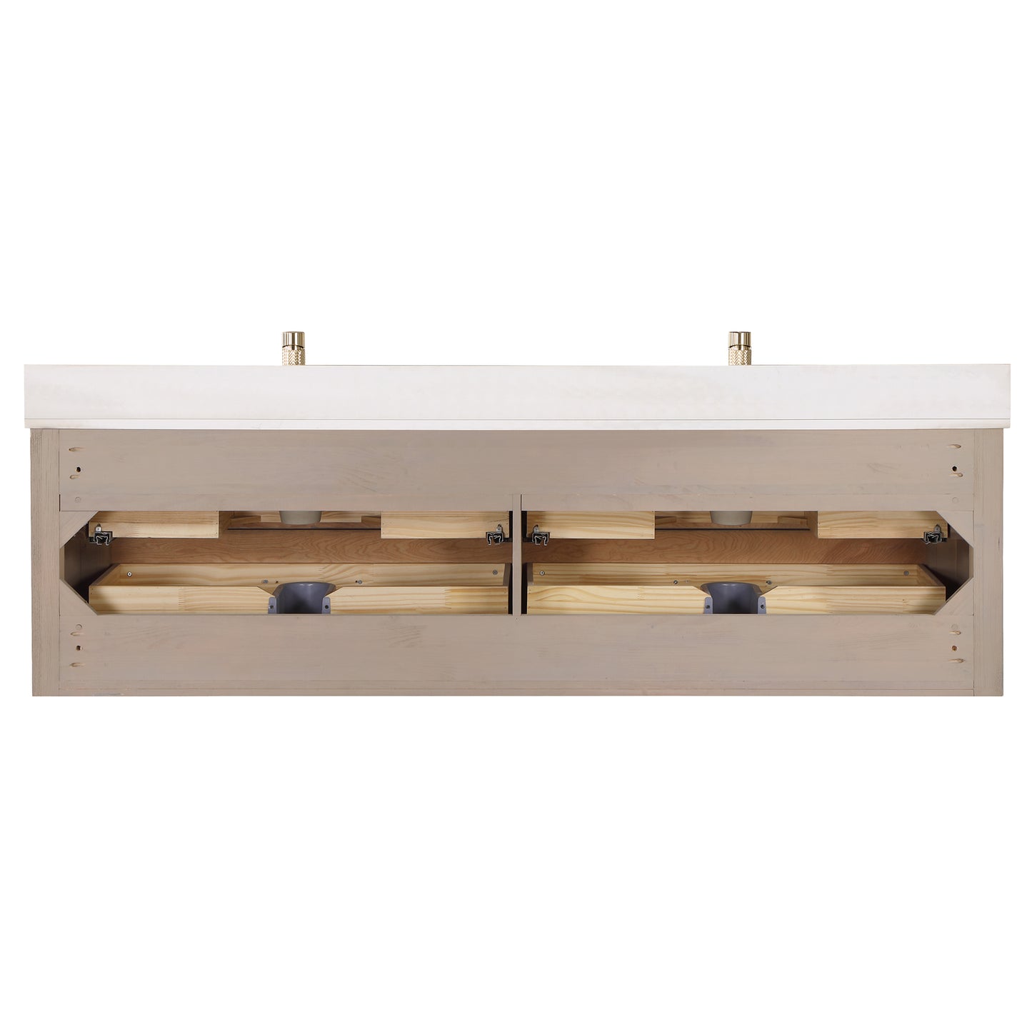 Vinnova, Cristo 72" Floating Double Bath Vanity in Aged Dark Brown Oak with Fish Maw White Quartz Stone Top and Mirror