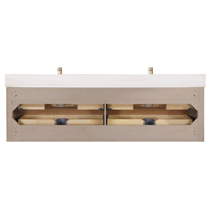 Vinnova, Cristo 72" Floating Double Bath Vanity in Aged Dark Brown Oak with Fish Maw White Quartz Stone Top and Mirror