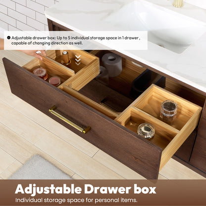 Vinnova, Cristo 72" Floating Double Bath Vanity in Aged Dark Brown Oak with Fish Maw White Quartz Stone Top and Mirror
