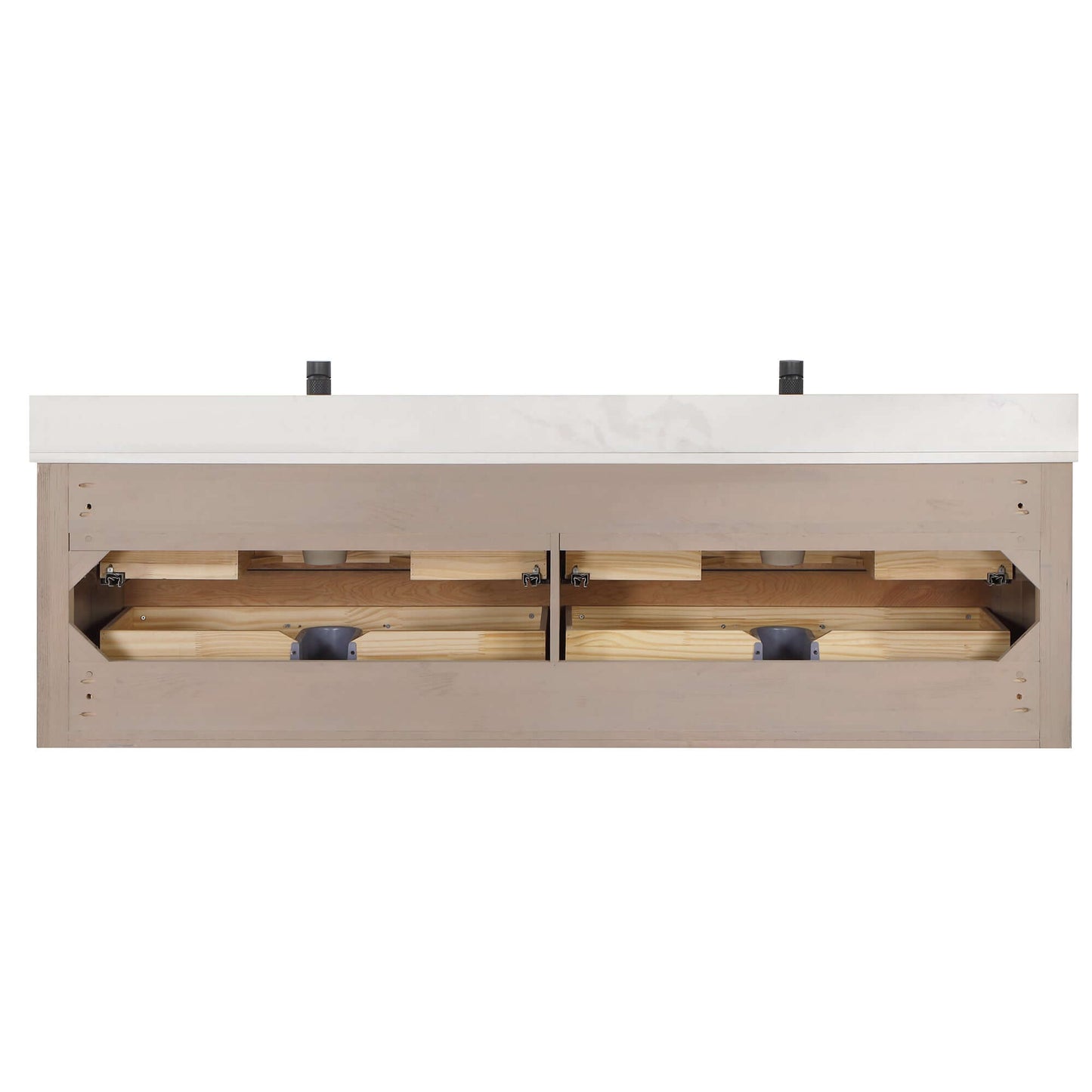 Vinnova Cristo 72-inch floating double vanity in brown fir wood with Fish Maw white quartz stone top