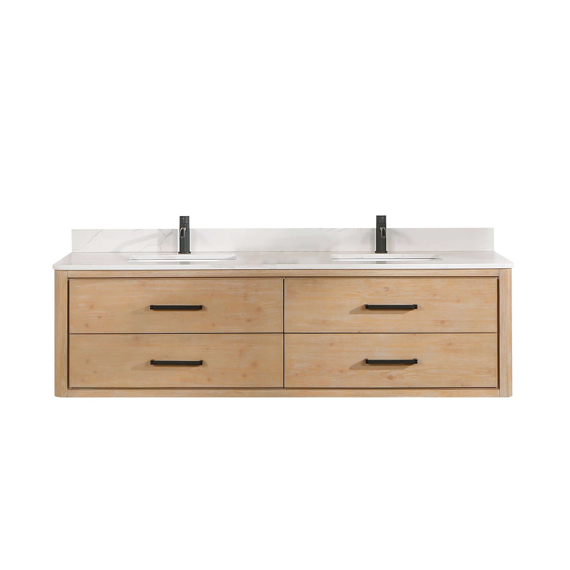 Vinnova Cristo 72-inch floating double vanity in brown fir wood with Fish Maw white quartz stone top