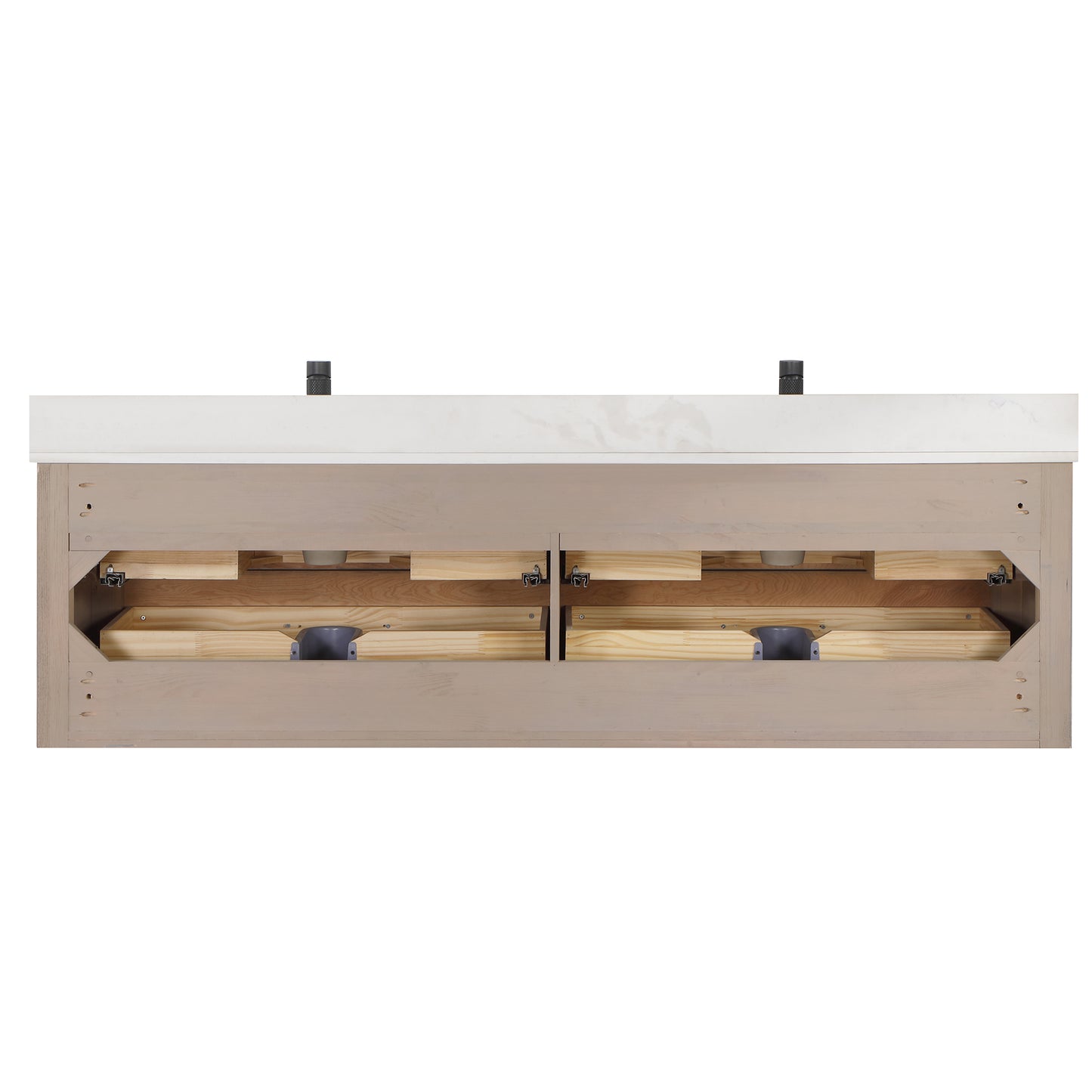 Vinnova, Cristo 72" Floating Double Bath Vanity in Fir Wood Brown with Fish Maw White Quartz Stone Top and Mirror