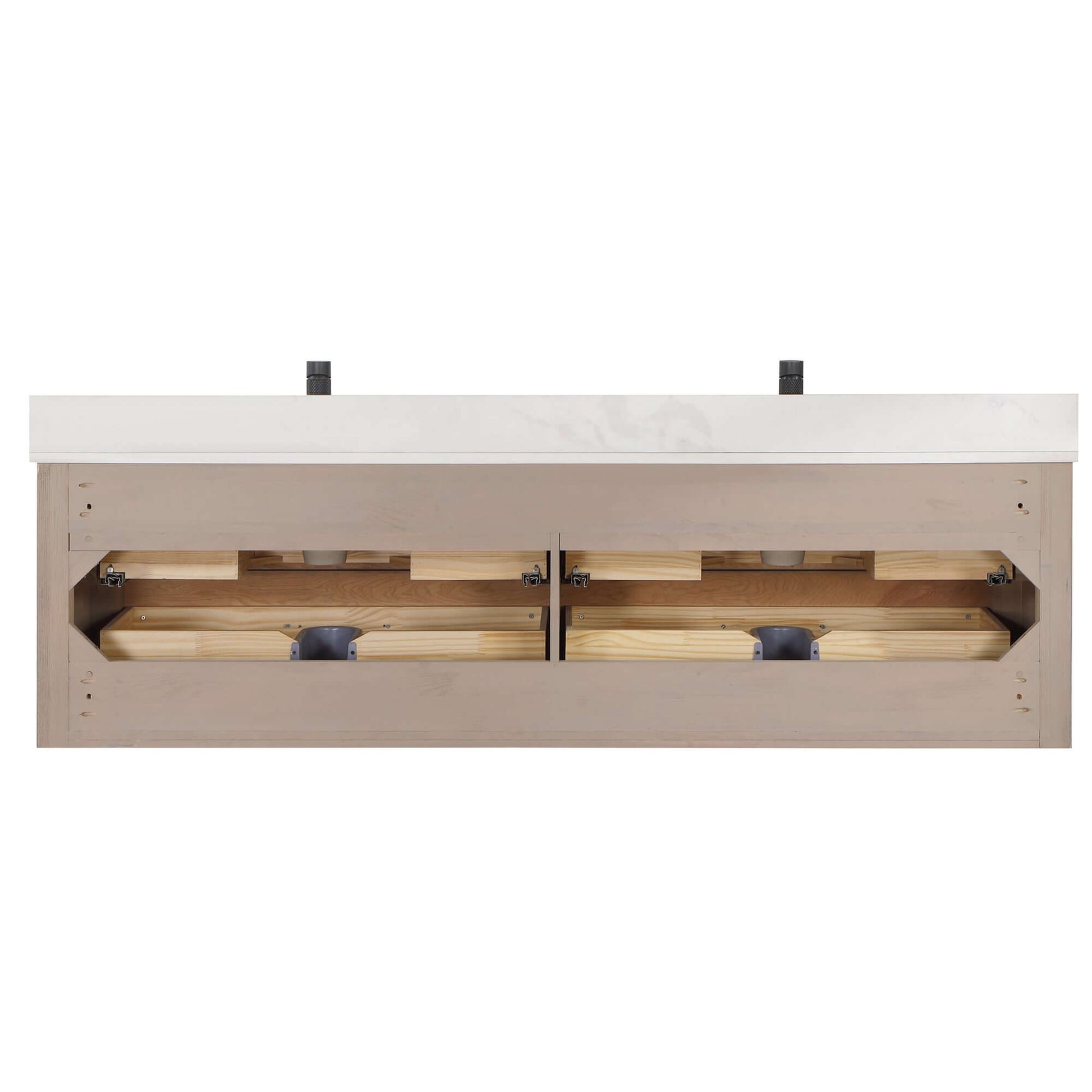 Vinnova Cristo 72-inch floating double vanity in brown fir wood with Fish Maw white quartz stone top and mirror