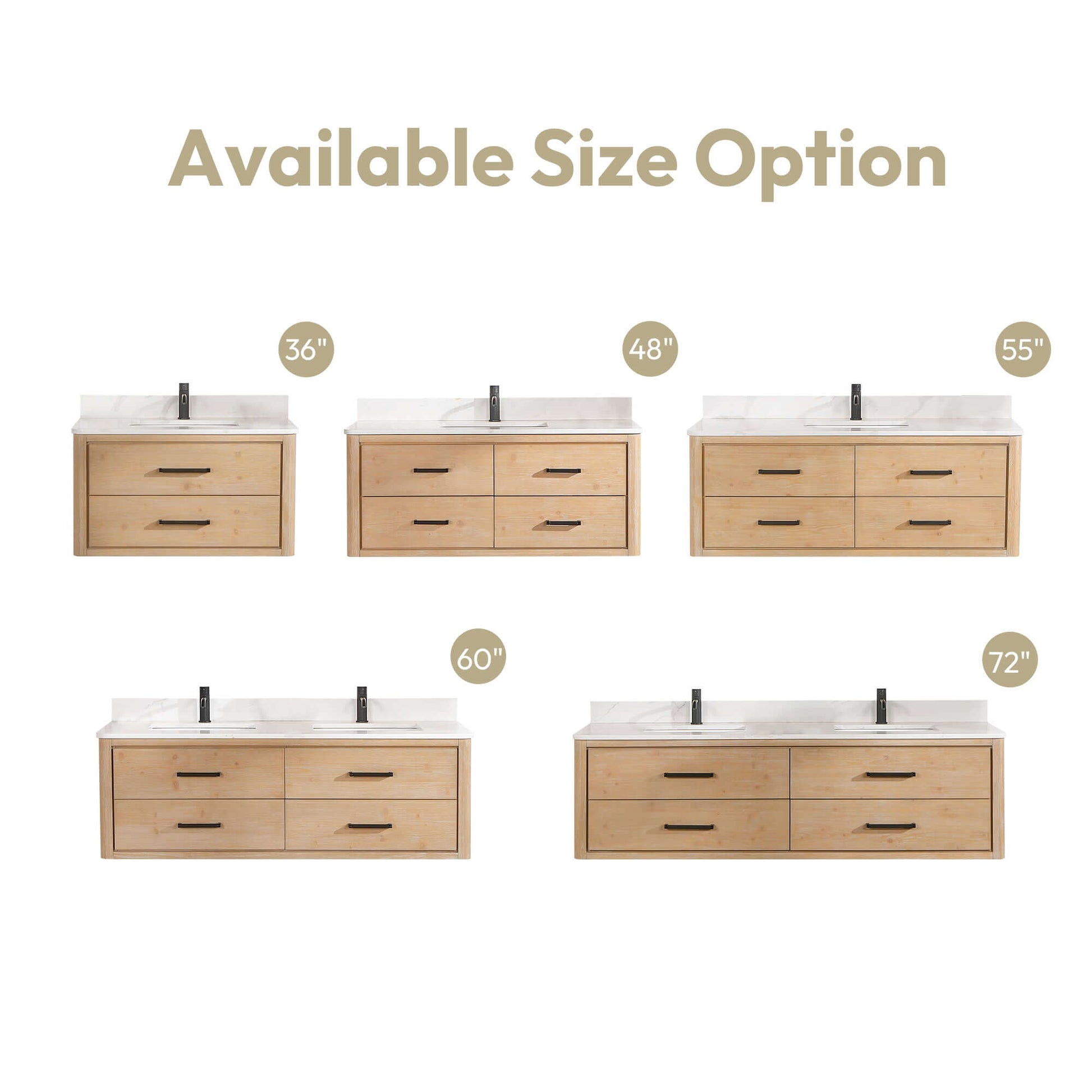Vinnova Cristo 72-inch floating double vanity in brown fir wood with Fish Maw white quartz stone top and mirror