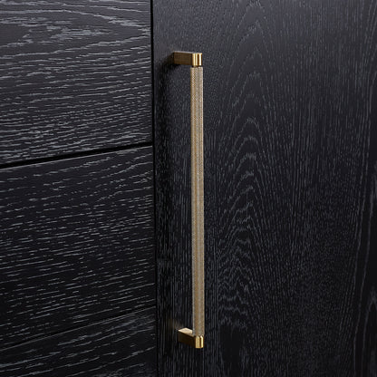 Vinnova, Gara 30" Free-standing Single Bath Vanity in Fir Wood Black with White Grain Composite Stone Top and Mirror