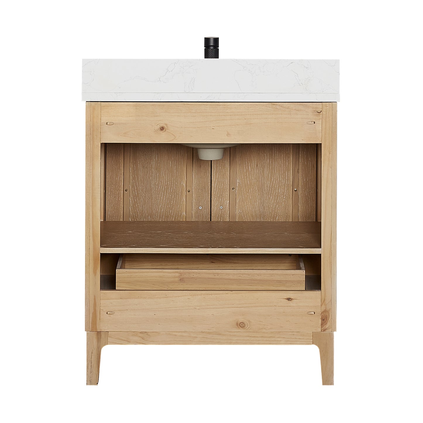 Vinnova, Gara 30" Free-standing Single Bath Vanity in Washed Ash Grey with White Grain Composite Stone Top