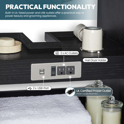 Vinnova, Gara 48" Free-standing Single Bath Vanity in Fir Wood Black with White Grain Composite Stone Top