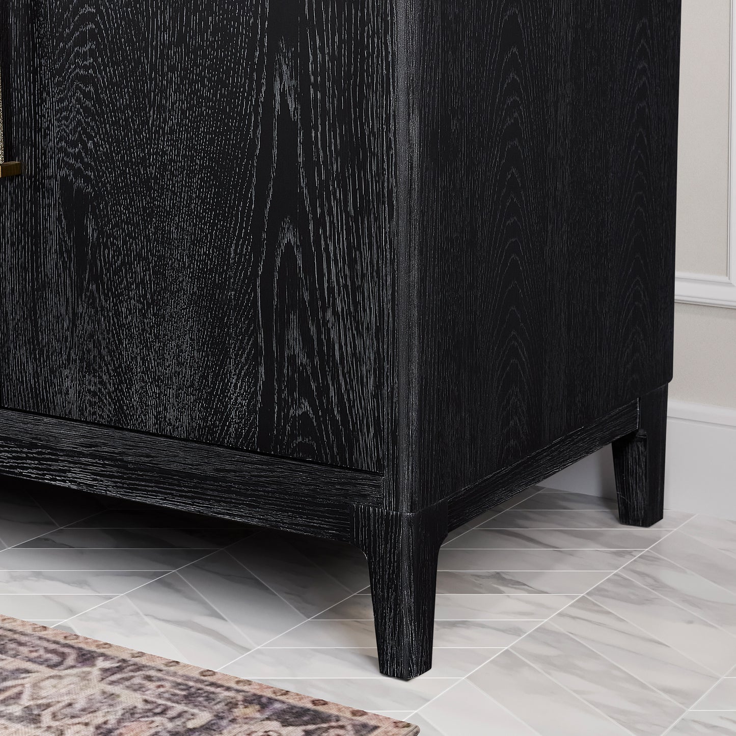 Vinnova, Gara 48" Free-standing Single Bath Vanity in Fir Wood Black with White Grain Composite Stone Top