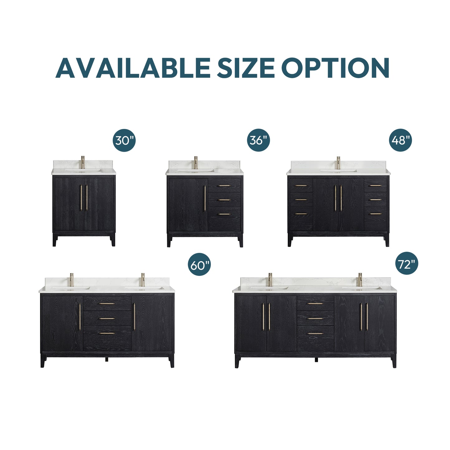Vinnova, Gara 48" Free-standing Single Bath Vanity in Fir Wood Black with White Grain Composite Stone Top