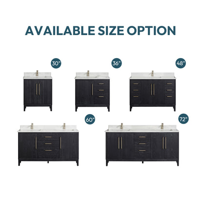 Vinnova, Gara 48" Free-standing Single Bath Vanity in Fir Wood Black with White Grain Composite Stone Top