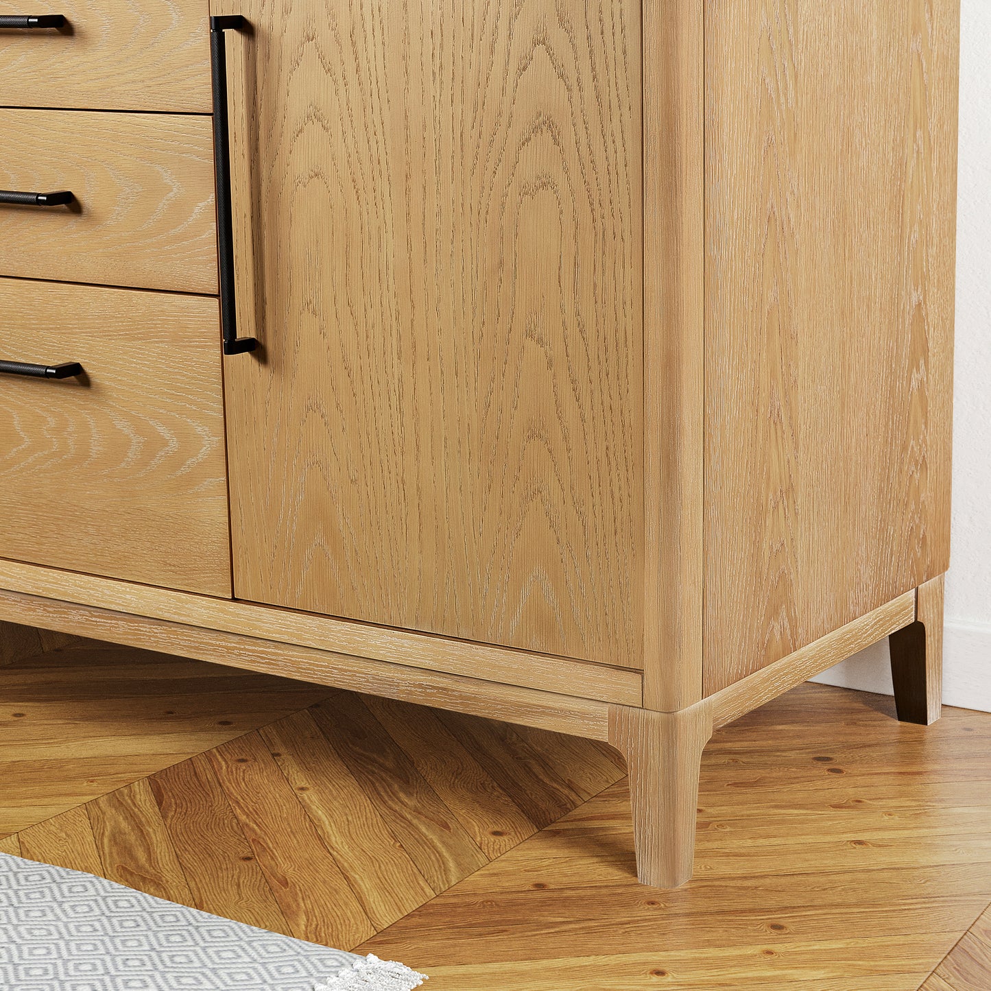 Vinnova, Gara 48" Free-standing Single Bath Vanity in Washed Ash Grey with White Grain Composite Stone Top and Mirror