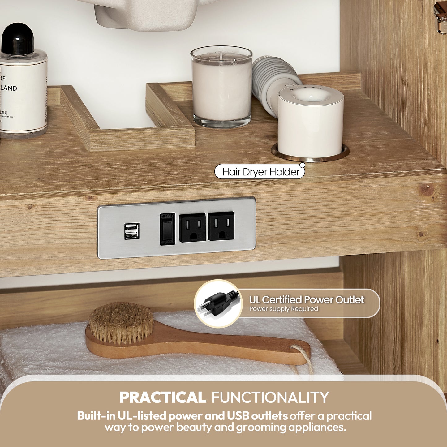 Vinnova, Javier 42" Free-standing Single Bath Vanity in Spruce Antique Brown with White Grain Composite Stone Top