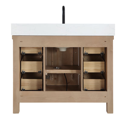 Vinnova, Javier 42" Free-standing Single Bath Vanity in Spruce Antique Brown with White Grain Composite Stone Top