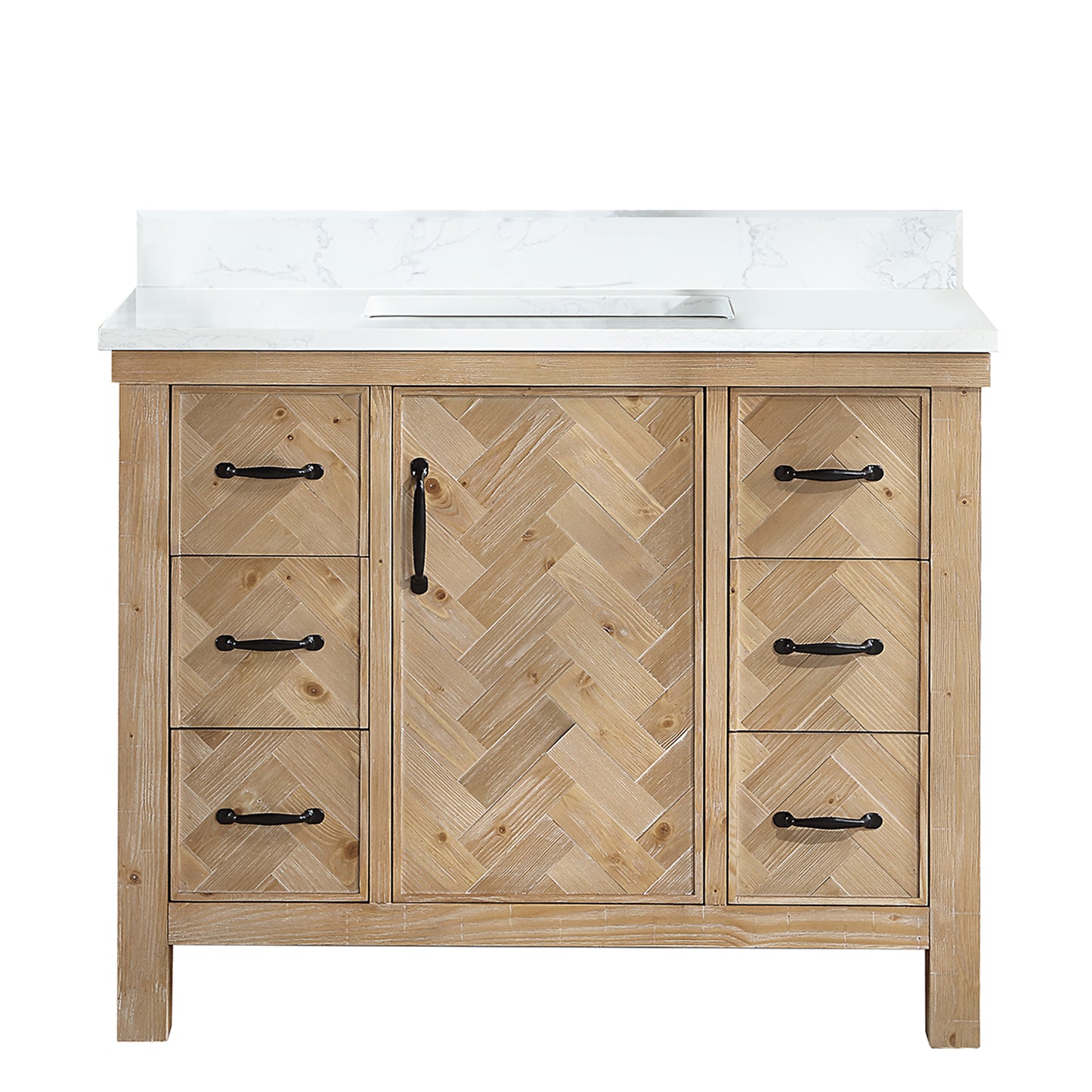Vinnova, Javier 42" Free-standing Single Bath Vanity in Spruce Antique Brown with White Grain Composite Stone Top