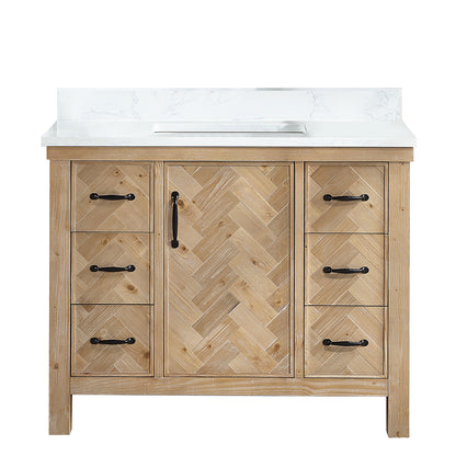 Vinnova, Javier 42" Free-standing Single Bath Vanity in Spruce Antique Brown with White Grain Composite Stone Top