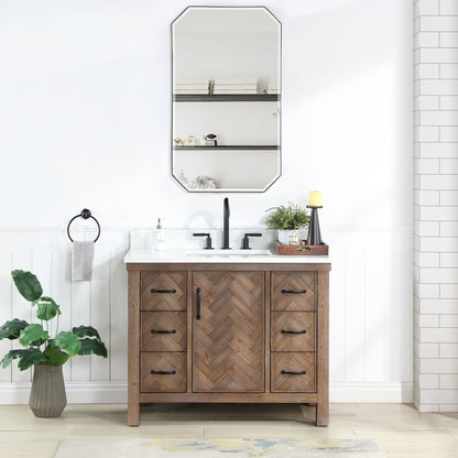 Vinnova, Javier 42" Free-standing Single Bath Vanity in Spruce Antique Gray with White Grain Composite Stone Top