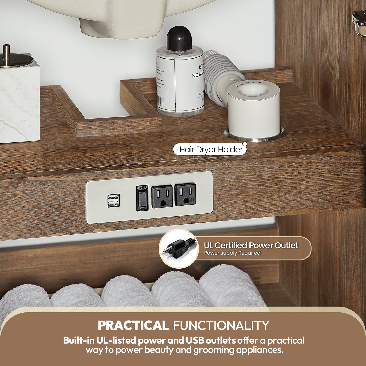 Vinnova, Javier 42" Free-standing Single Bath Vanity in Spruce Antique Gray with White Grain Composite Stone Top
