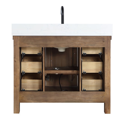 Vinnova, Javier 42" Free-standing Single Bath Vanity in Spruce Antique Gray with White Grain Composite Stone Top