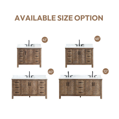 Vinnova, Javier 42" Free-standing Single Bath Vanity in Spruce Antique Gray with White Grain Composite Stone Top