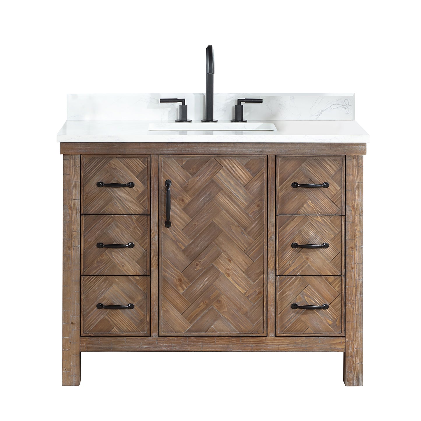 Vinnova, Javier 42" Free-standing Single Bath Vanity in Spruce Antique Gray with White Grain Composite Stone Top