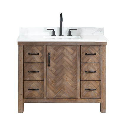 Vinnova, Javier 42" Free-standing Single Bath Vanity in Spruce Antique Gray with White Grain Composite Stone Top