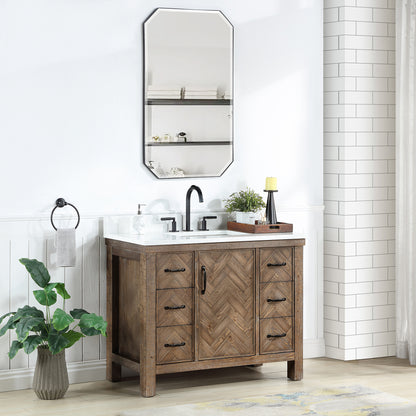 Vinnova, Javier 42" Free-standing Single Bath Vanity in Spruce Antique Gray with White Grain Composite Stone Top