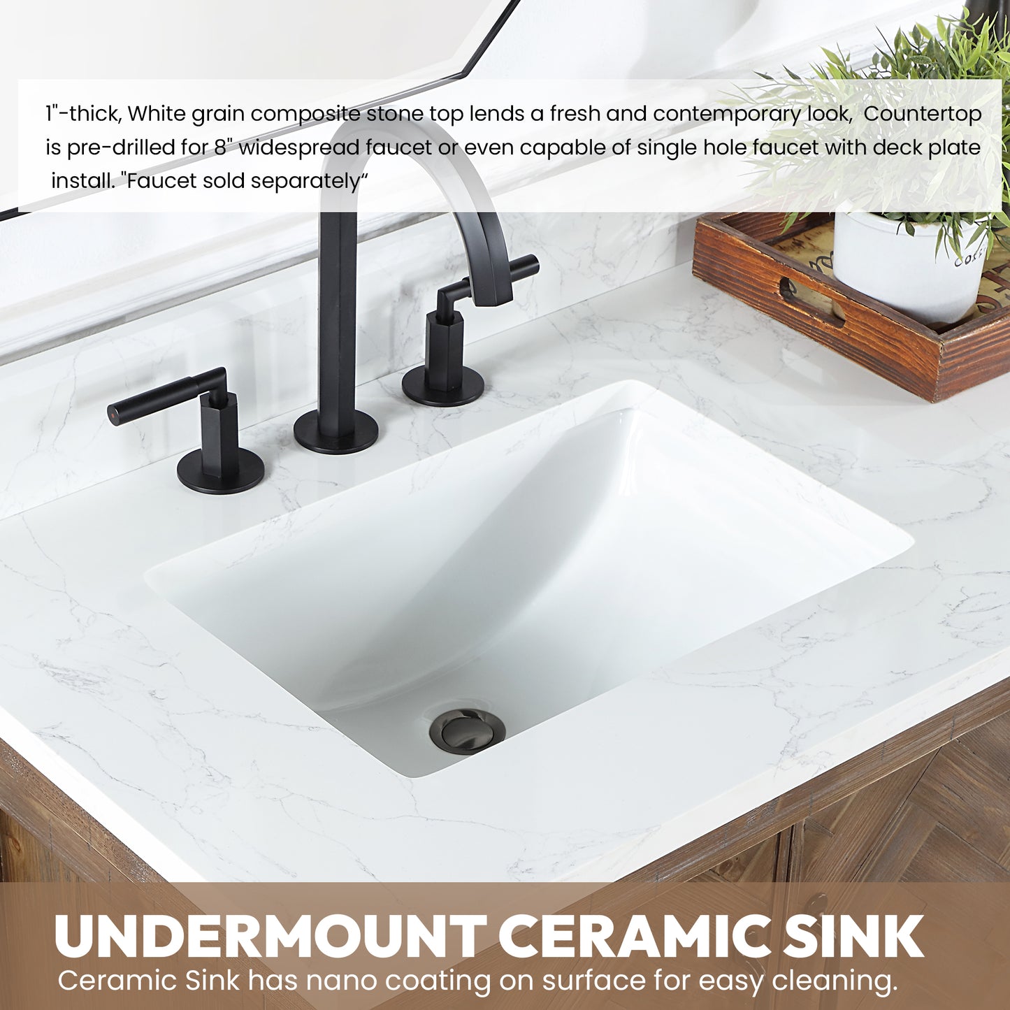 Vinnova, Javier 42" Free-standing Single Bath Vanity in Spruce Antique Gray with White Grain Composite Stone Top