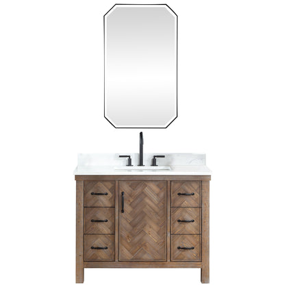 Vinnova, Javier 42" Free-standing Single Bath Vanity in Spruce Antique Gray with White Grain Composite Stone Top and Mirror