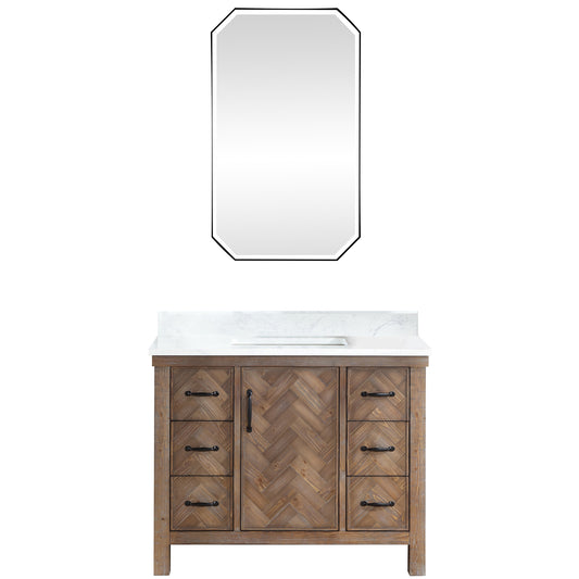Vinnova, Javier 42" Free-standing Single Bath Vanity in Spruce Antique Gray with White Grain Composite Stone Top and Mirror
