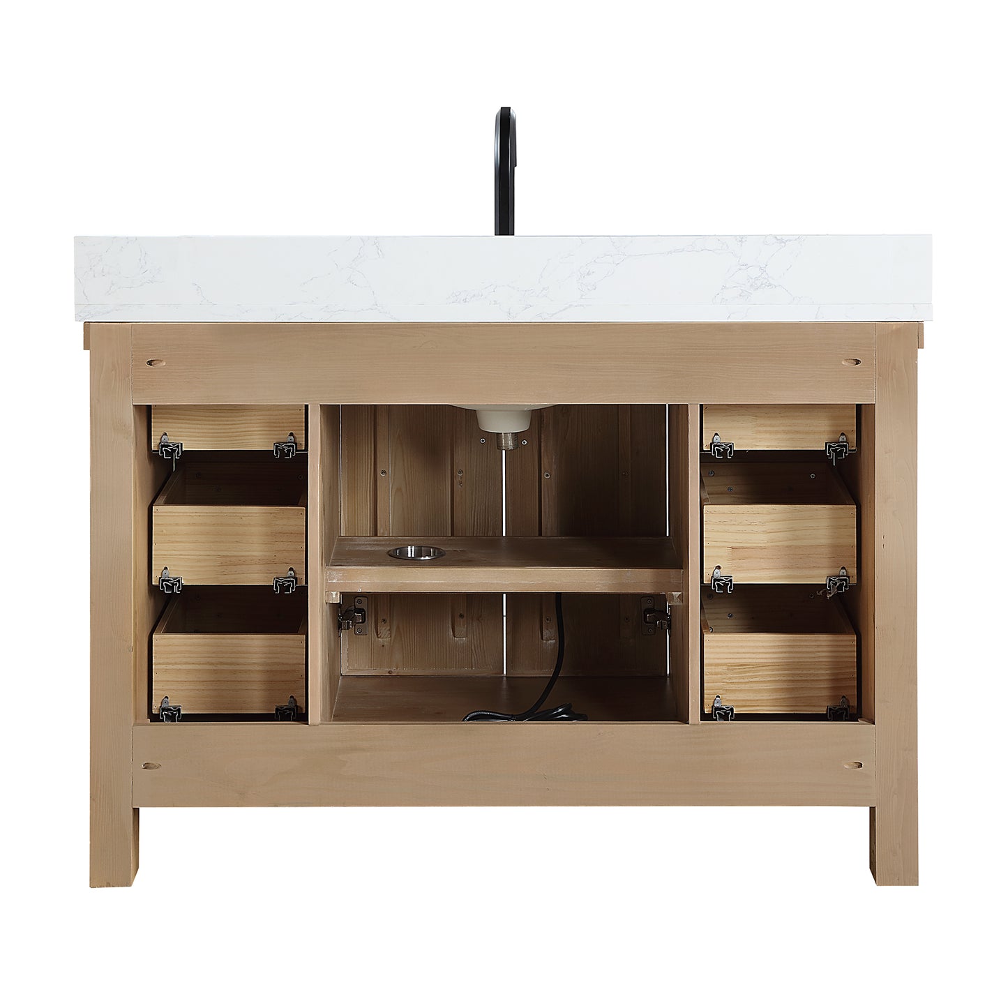 Vinnova, Javier 48" Free-standing Single Bath Vanity in Spruce Antique Brown with White Grain Composite Stone Top