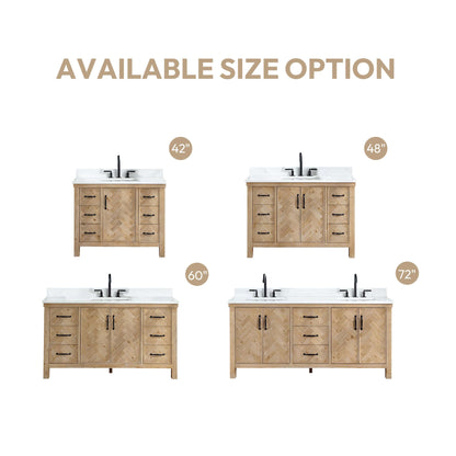 Vinnova Javier 48-inch free-standing single vanity in antique brown spruce with white grain composite top