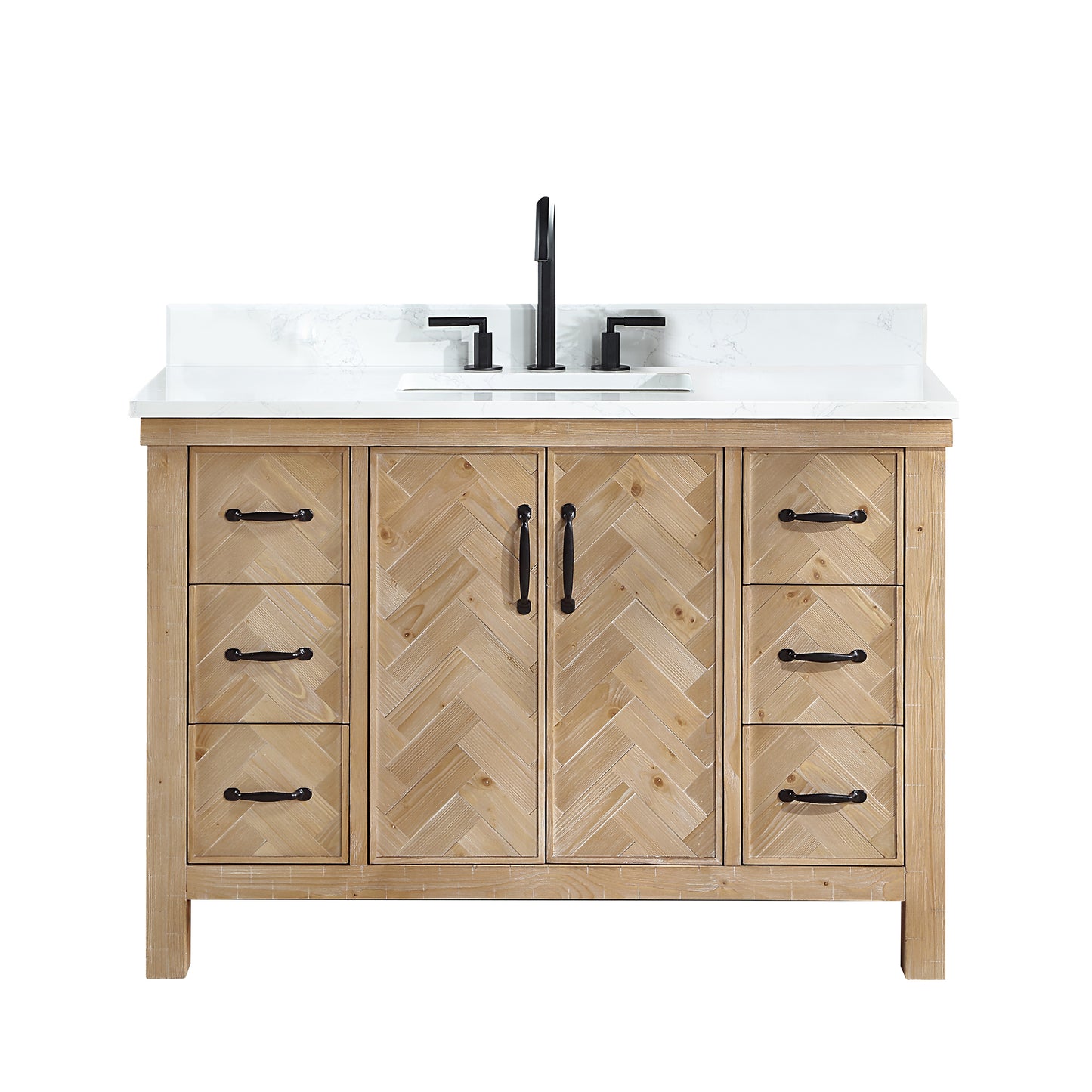 Vinnova, Javier 48" Free-standing Single Bath Vanity in Spruce Antique Brown with White Grain Composite Stone Top