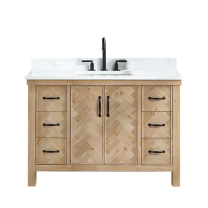 Vinnova, Javier 48" Free-standing Single Bath Vanity in Spruce Antique Brown with White Grain Composite Stone Top