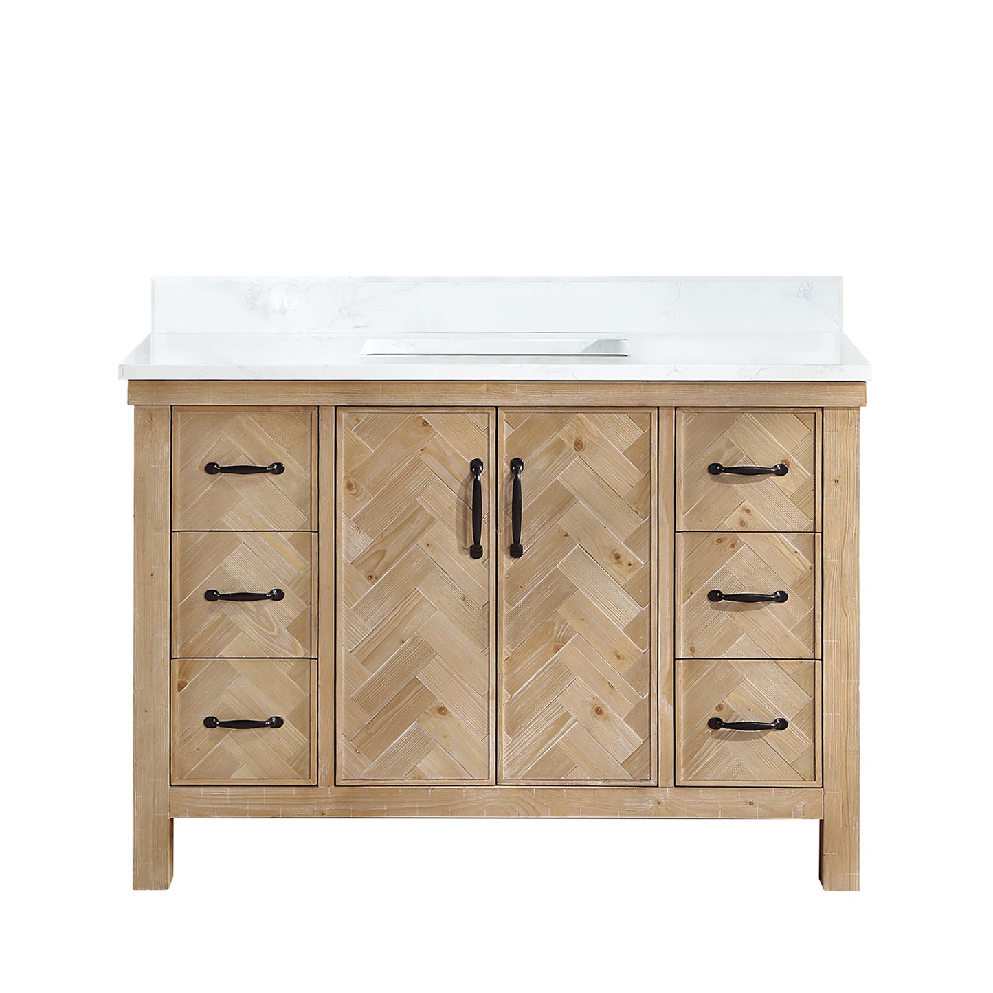Vinnova, Javier 48" Free-standing Single Bath Vanity in Spruce Antique Brown with White Grain Composite Stone Top