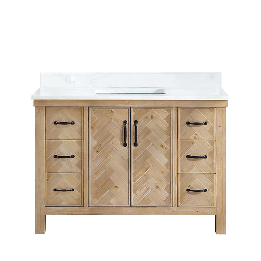 Vinnova, Javier 48" Free-standing Single Bath Vanity in Spruce Antique Brown with White Grain Composite Stone Top