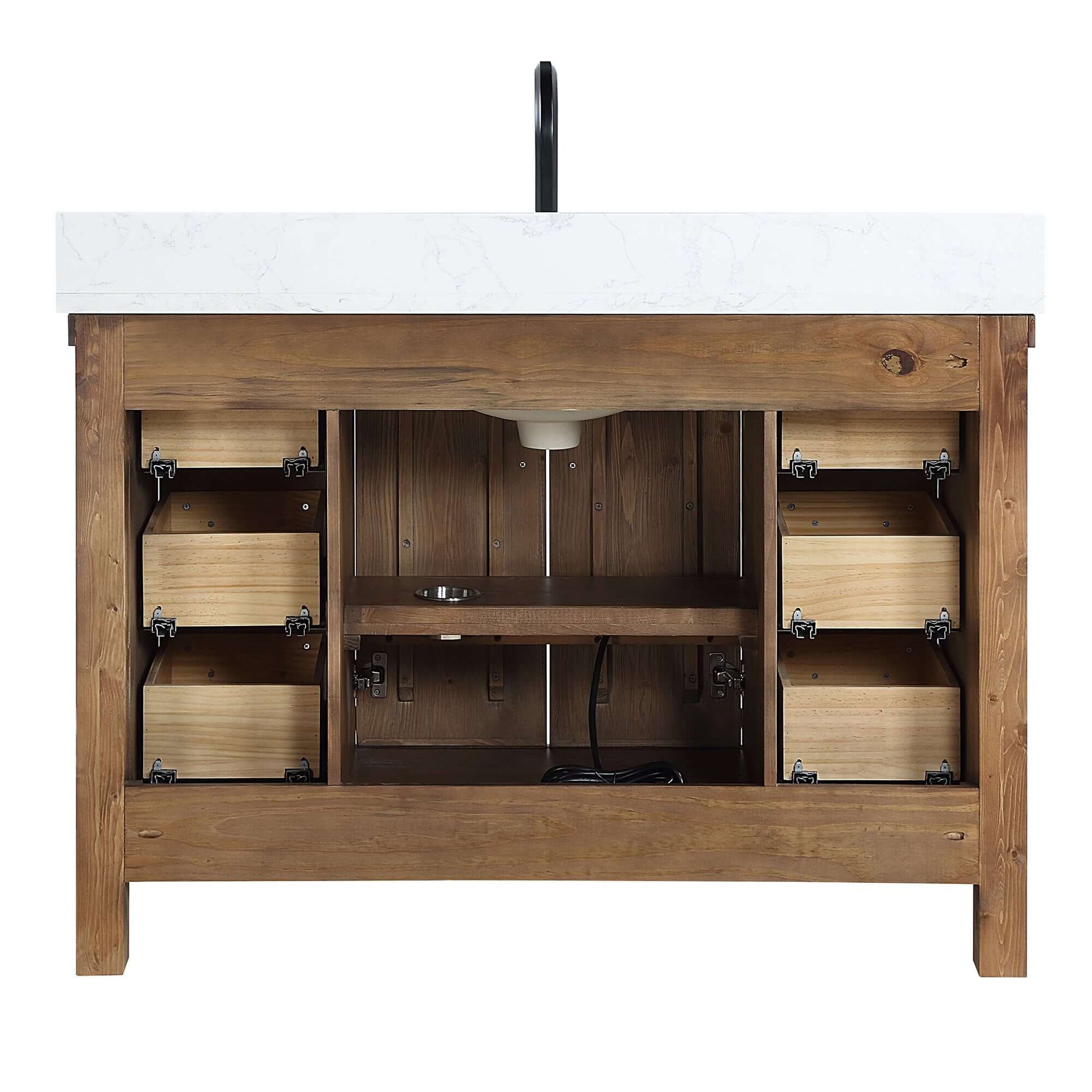 Vinnova Javier 48-inch free-standing single vanity in antique gray spruce with white grain composite top