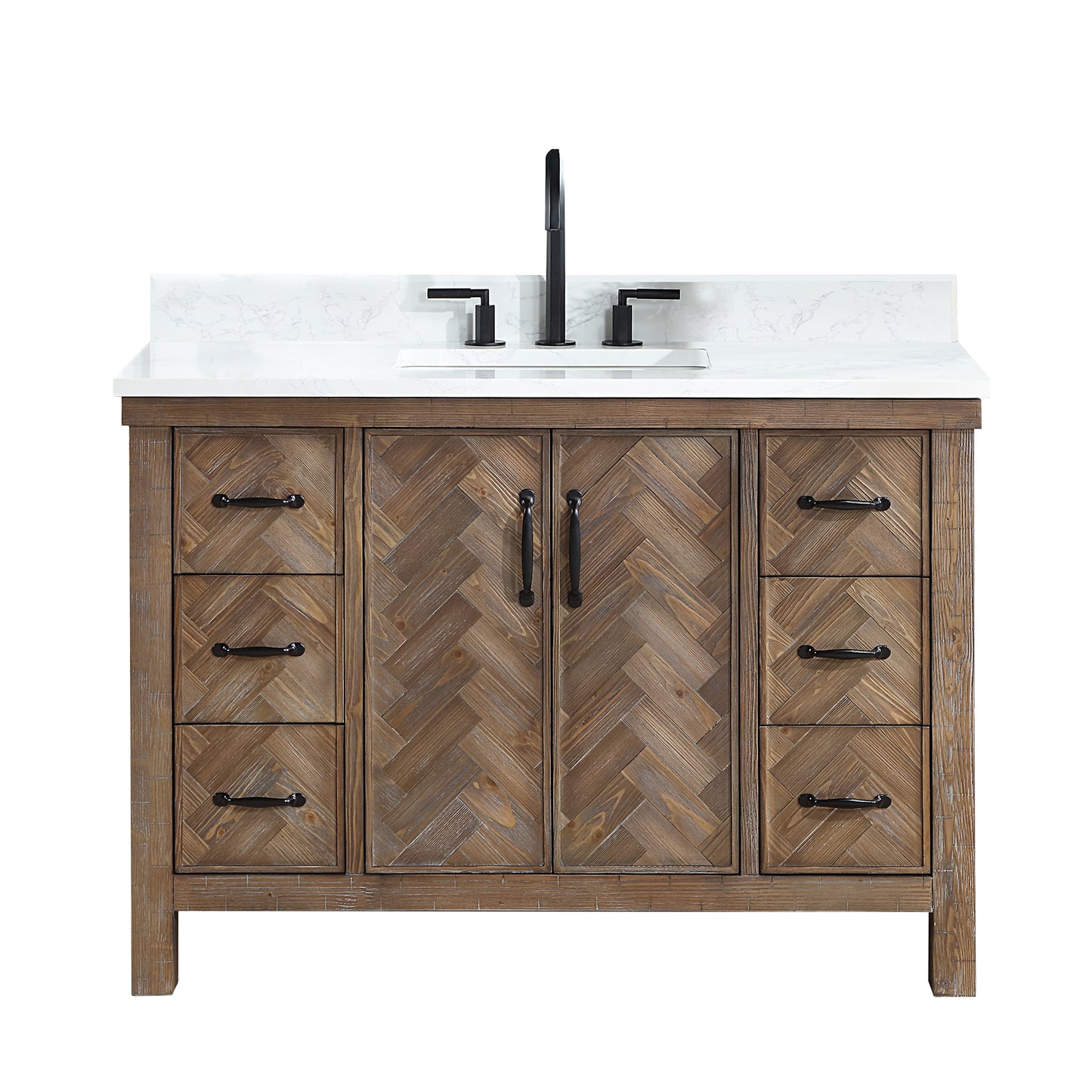 Vinnova, Javier 48" Free-standing Single Bath Vanity in Spruce Antique Gray with White Grain Composite Stone Top
