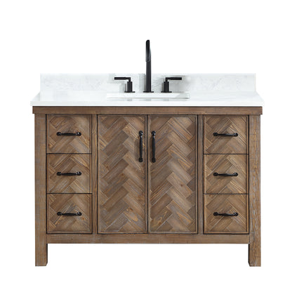 Vinnova, Javier 48" Free-standing Single Bath Vanity in Spruce Antique Gray with White Grain Composite Stone Top