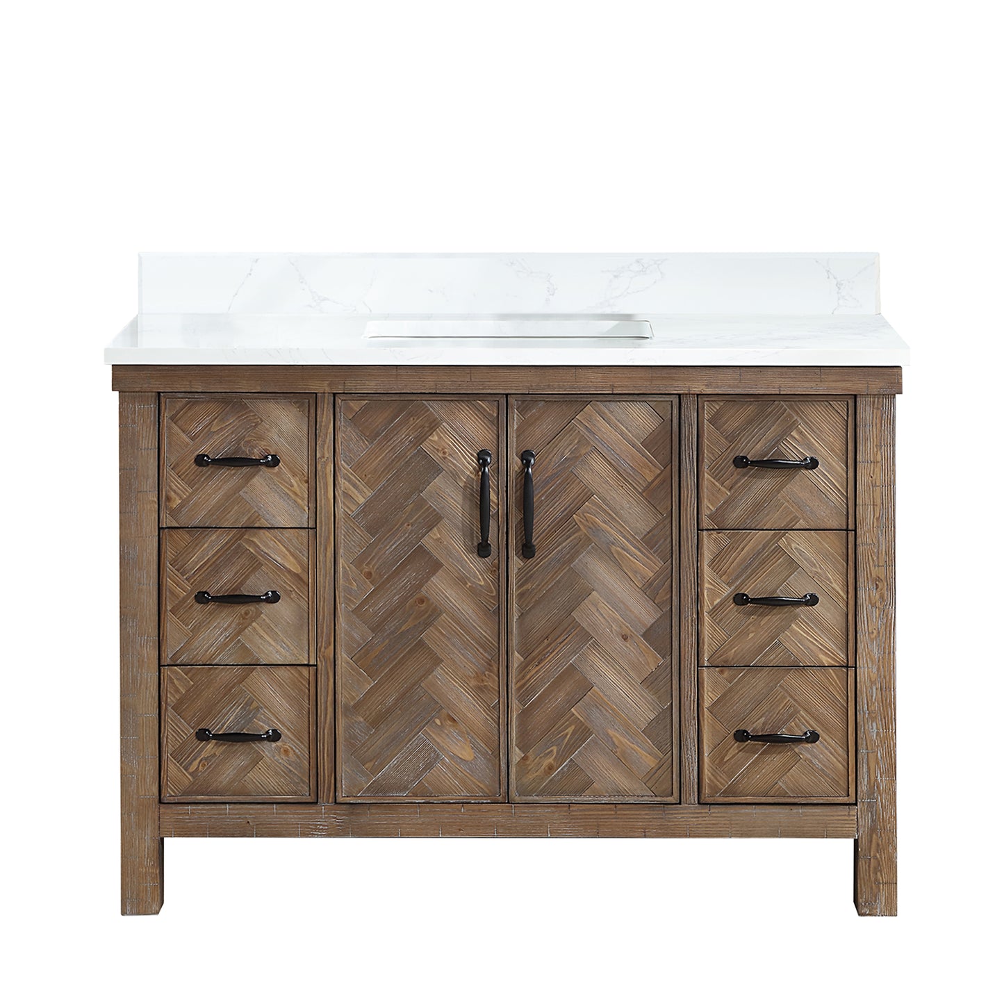 Vinnova, Javier 48" Free-standing Single Bath Vanity in Spruce Antique Gray with White Grain Composite Stone Top
