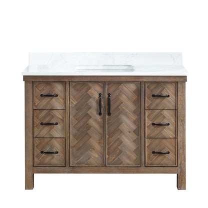 Vinnova, Javier 48" Free-standing Single Bath Vanity in Spruce Antique Gray with White Grain Composite Stone Top