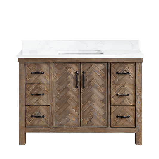 Vinnova, Javier 48" Free-standing Single Bath Vanity in Spruce Antique Gray with White Grain Composite Stone Top