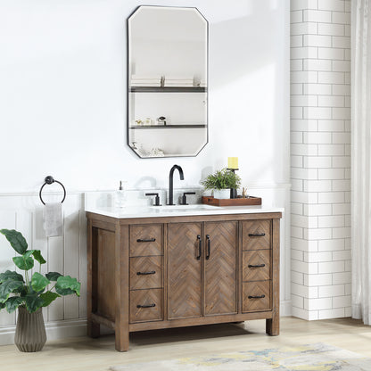 Vinnova, Javier 48" Free-standing Single Bath Vanity in Spruce Antique Gray with White Grain Composite Stone Top