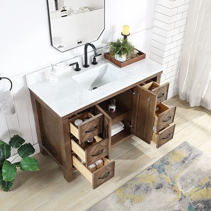 Vinnova, Javier 48" Free-standing Single Bath Vanity in Spruce Antique Gray with White Grain Composite Stone Top