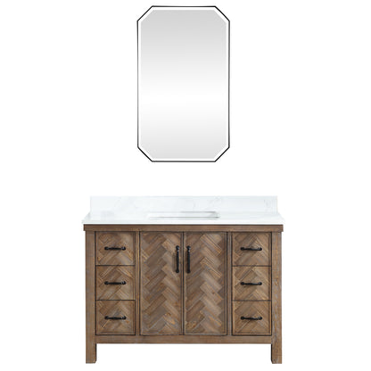Vinnova, Javier 48" Free-standing Single Bath Vanity in Spruce Antique Gray with White Grain Composite Stone Top and Mirror