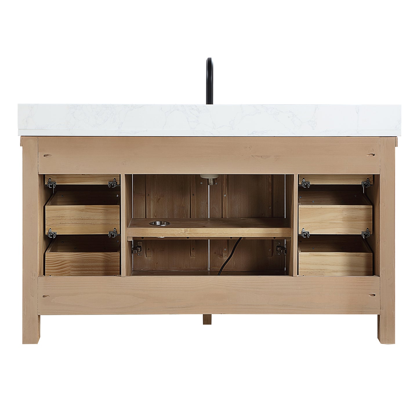 Vinnova, Javier 60" Free-standing Single Bath Vanity in Spruce Antique Brown with White Grain Composite Stone Top
