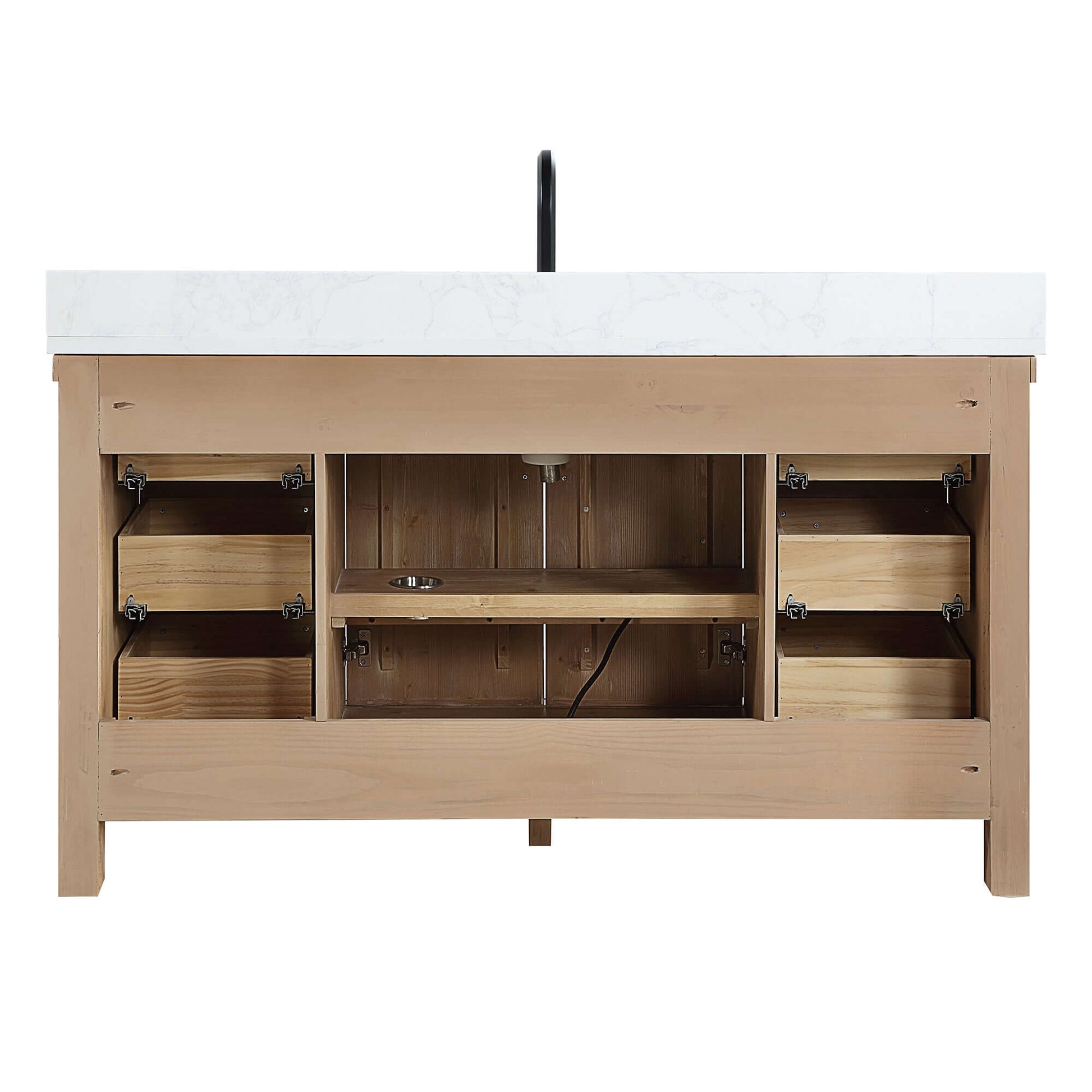 Vinnova Javier 60-inch free-standing single vanity in antique brown spruce with white grain composite top