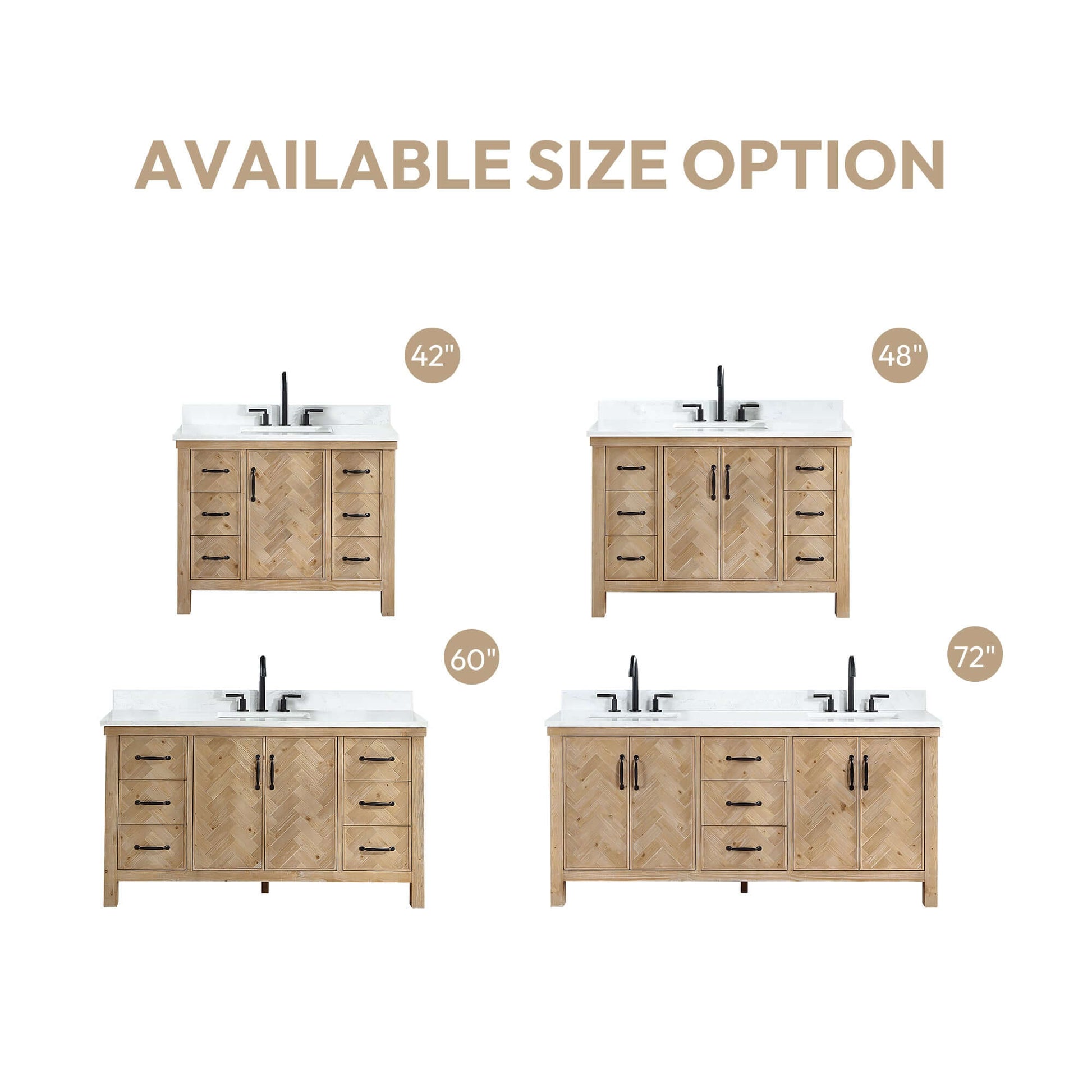 Vinnova Javier 60-inch free-standing single vanity in antique brown spruce with white grain composite top and mirror